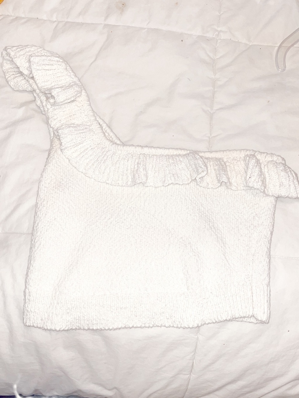 Urban Outfitters White One-Shoulder Ruffle Crop Top
